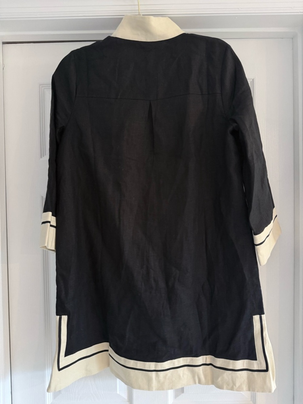 NWT Tuckernuck Black Linen Caftan Mini Dress Contrast Trim Size S - Picture 3 of 7